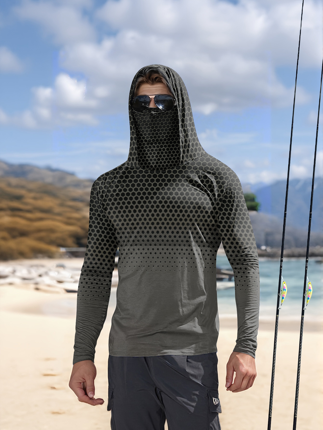 Fishing Mask Sun Protection - Sweat-shirt de pêche pour homme, été,
